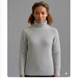 Kuegou Light Grey Chunky Waffle Knit Turtleneck Sweater
